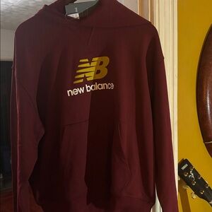 New Balance Oversized French Terry Logo Hoodie – Burgundy/Yellow – Size S (NWT)